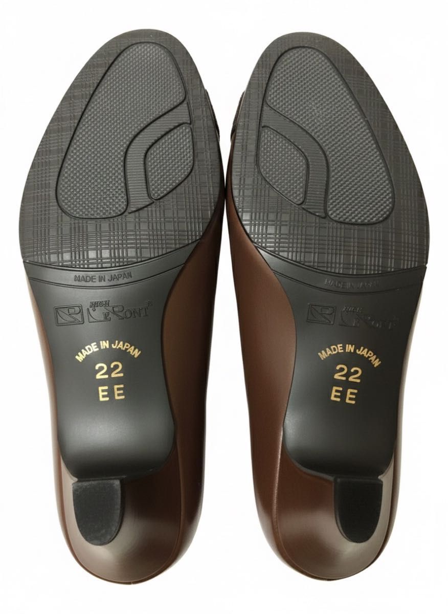 HIGH LE PONT パンプス ブラウン リボン エナメル 22cm