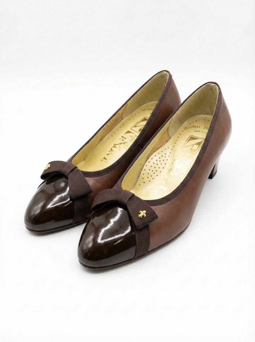 HIGH LE PONT パンプス ブラウン リボン エナメル 22cm