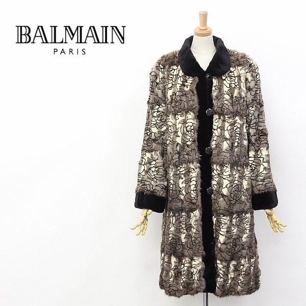 最高級◆BALMAIN/バルマン 花柄 リス×ブラックミンクファー×シルク リバーシブル コート F_画像1