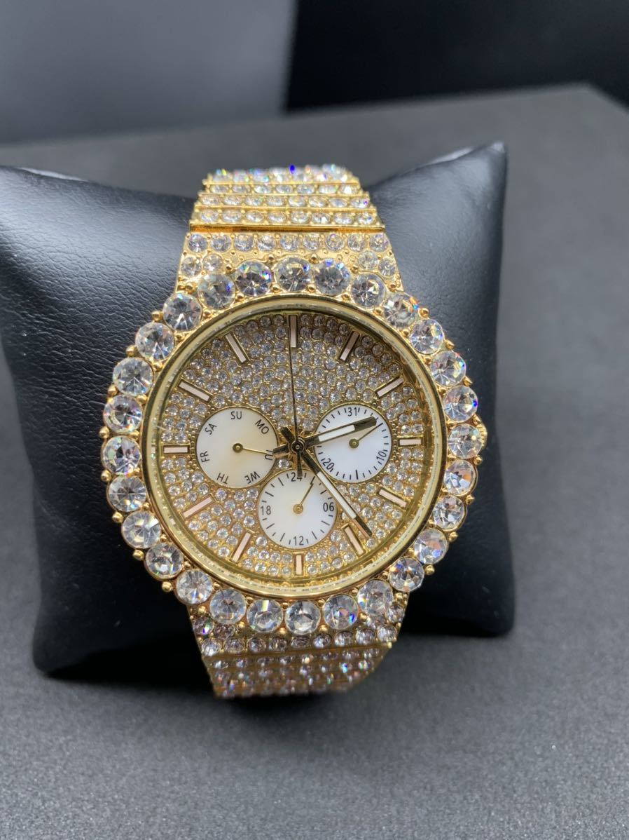 てです】 人気 全面CZ ダイヤモンド メンズ シルバー 腕時計 ウォッチ 