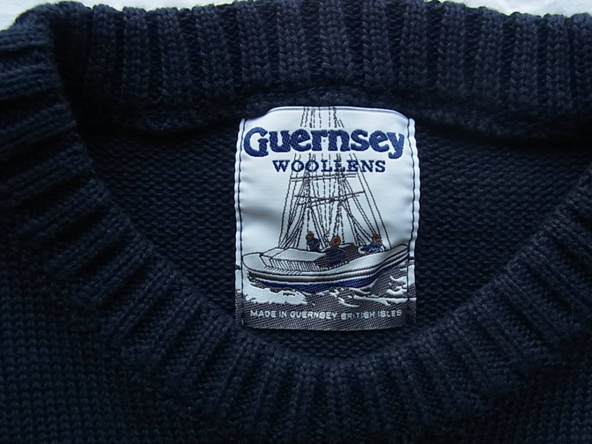 Guernsey Woollens ガンジー ウーレンズ　コットン ガンジーセーター　サイズ 34 英国製　ネイビー_画像3