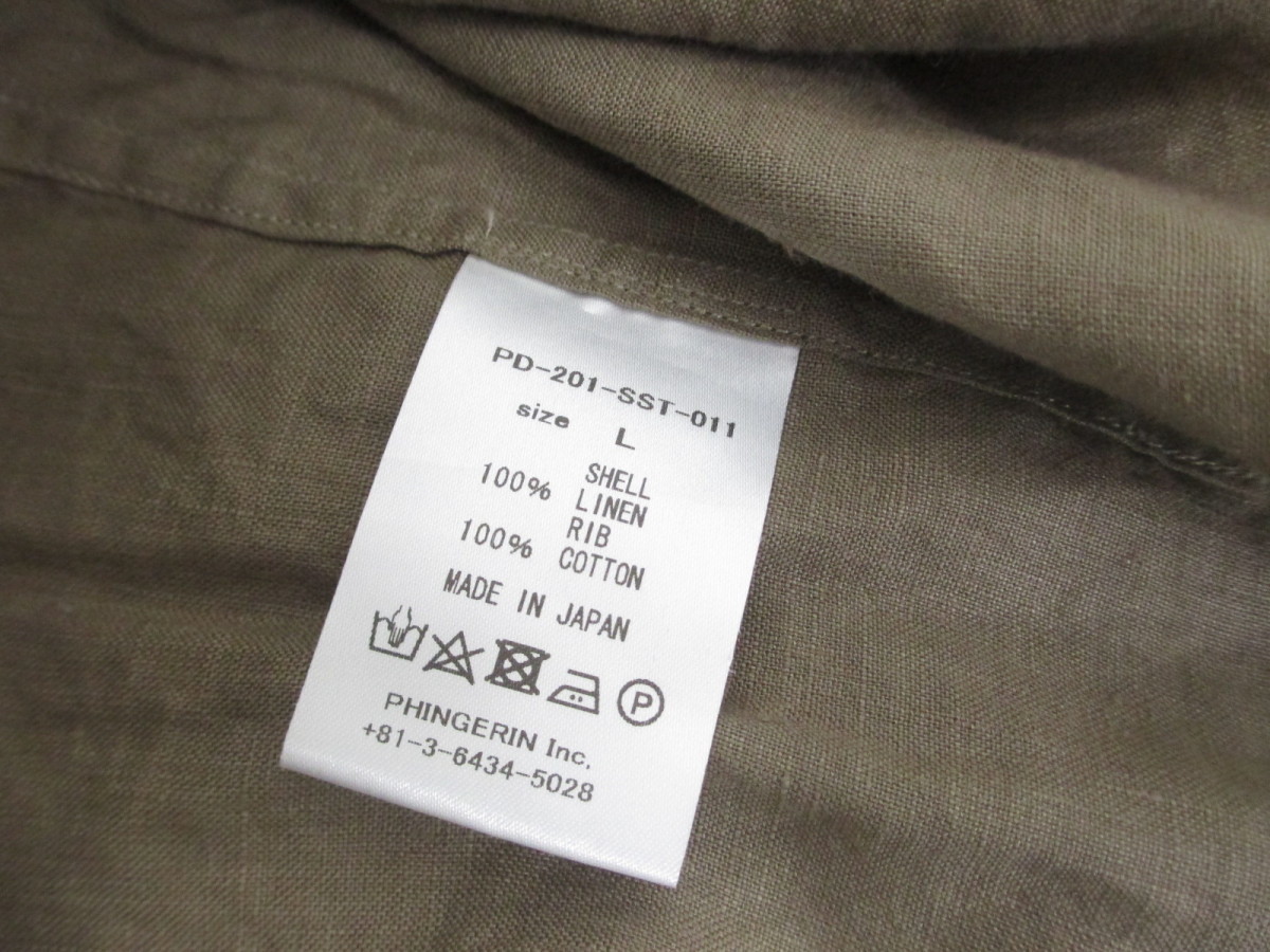 PHINGERIN フィンガリン SB Collar Linen Shirt 半袖リネンシャツ SIZE:L 中古 メンズ ∴WF1563_画像3