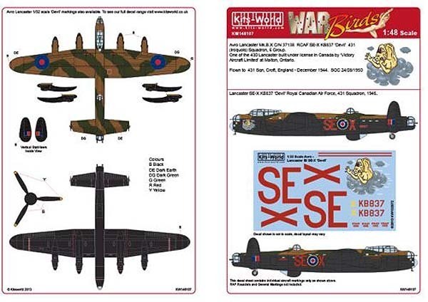 Kits-World(148107)1/48 Avro Lancaster B.I/III SE-X KB837 'Devil'用デカール_画像1