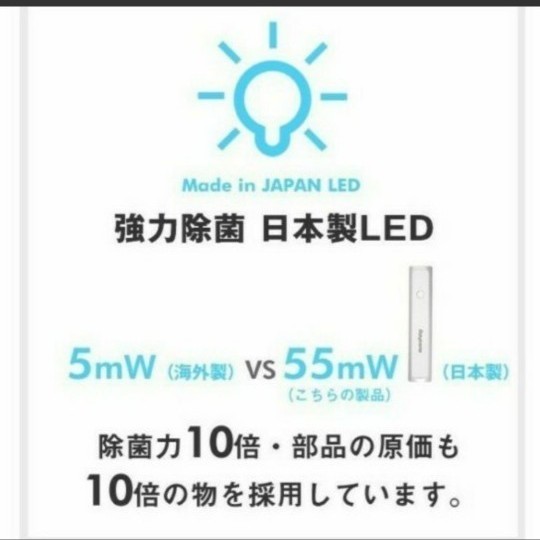 ブルーライトLED 除菌  ハイパワー55mW　日本製LED採用　ハンディタイプ