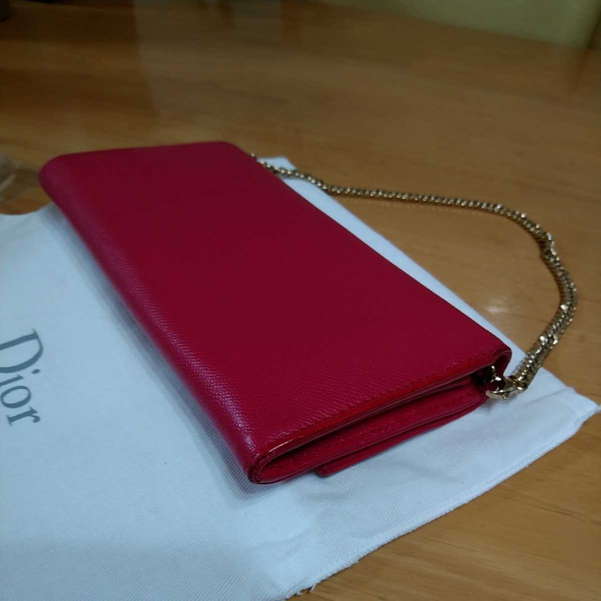 中古 DIOR ディオール チェーン長財布 ゴールドチェーン ピンク 財布 ゴールド金具 CD Wallet 送料無料