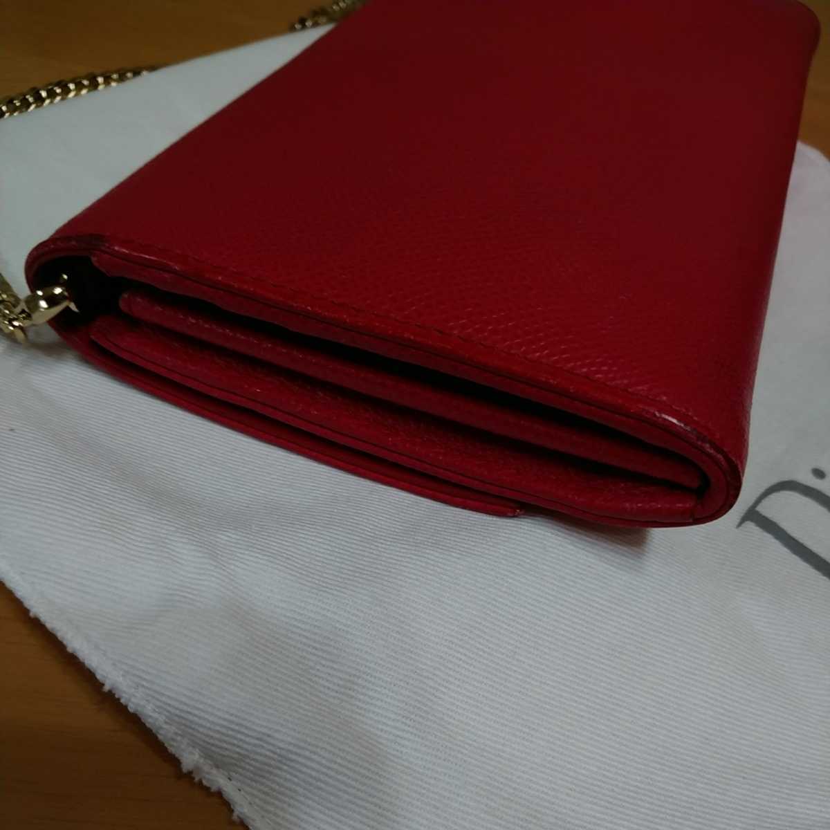 中古 DIOR ディオール チェーン長財布 ゴールドチェーン ピンク 財布 ゴールド金具 CD Wallet 送料無料