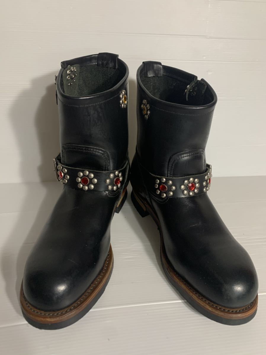 RED WING Red Wing 2976 USA made new same super beautiful studs processing original leather lustre black leather engineer boots 10D -inch black 28cm