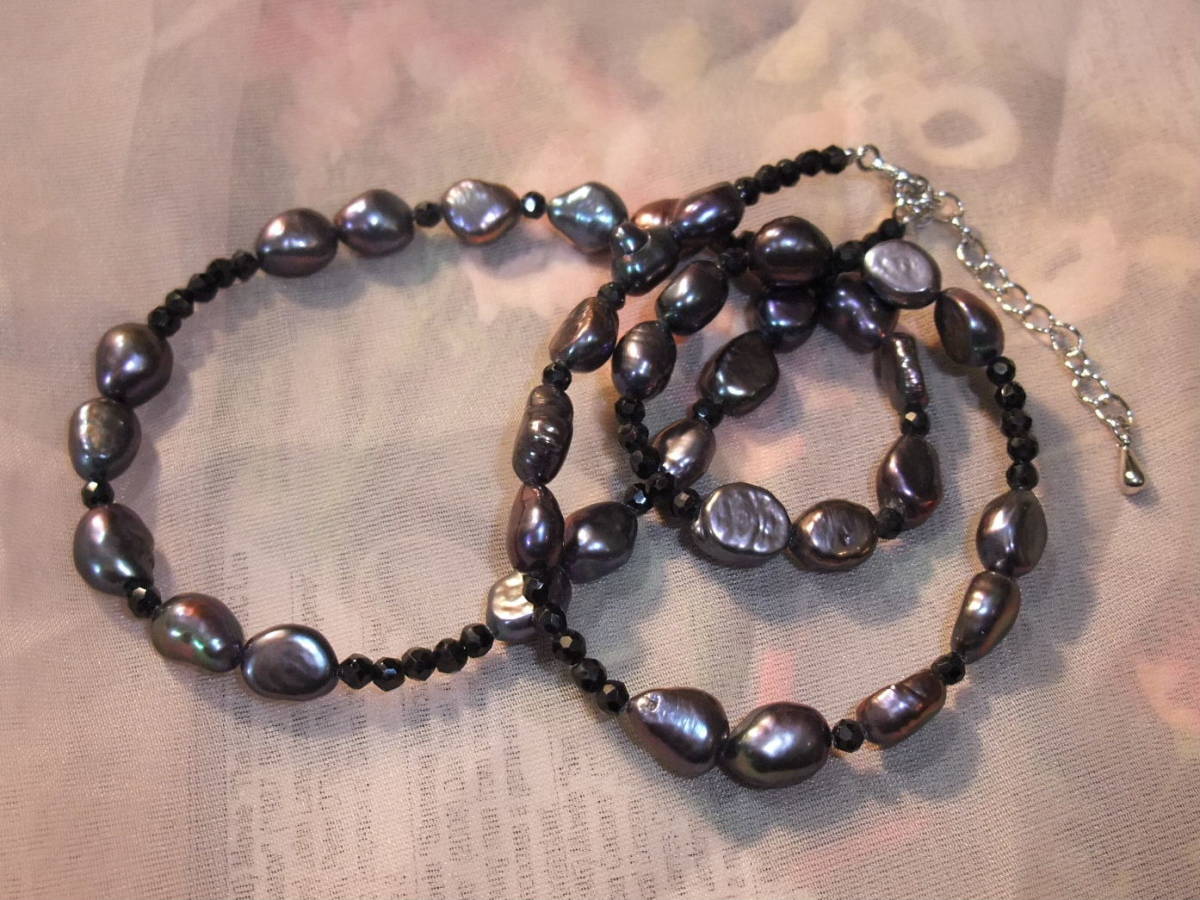 古い手持ちのブラックスピネルや淡水真珠黒真珠系で製作のネックレス☆コスチュームジュエリーとあわせて使っても味がありますa105_画像2