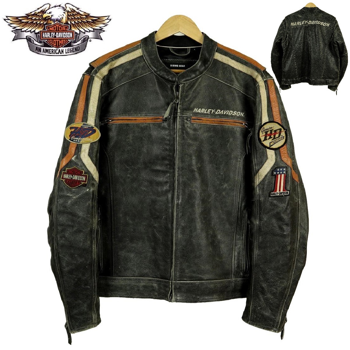 [S1231][ превосходный товар ][USED обработка ]HARLEY-DAVIDSON Harley Davidson одиночный байкерская куртка кожаный жакет мотоциклетная экипировка 
