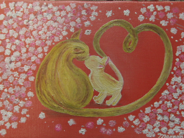 ≪国美協≫、佐藤めみ、『キスねこ』、油彩画、SM号：22,7cm×15,8cm、油絵一点物、新品高級油彩額付、直筆サイン・真作保証付_画像1