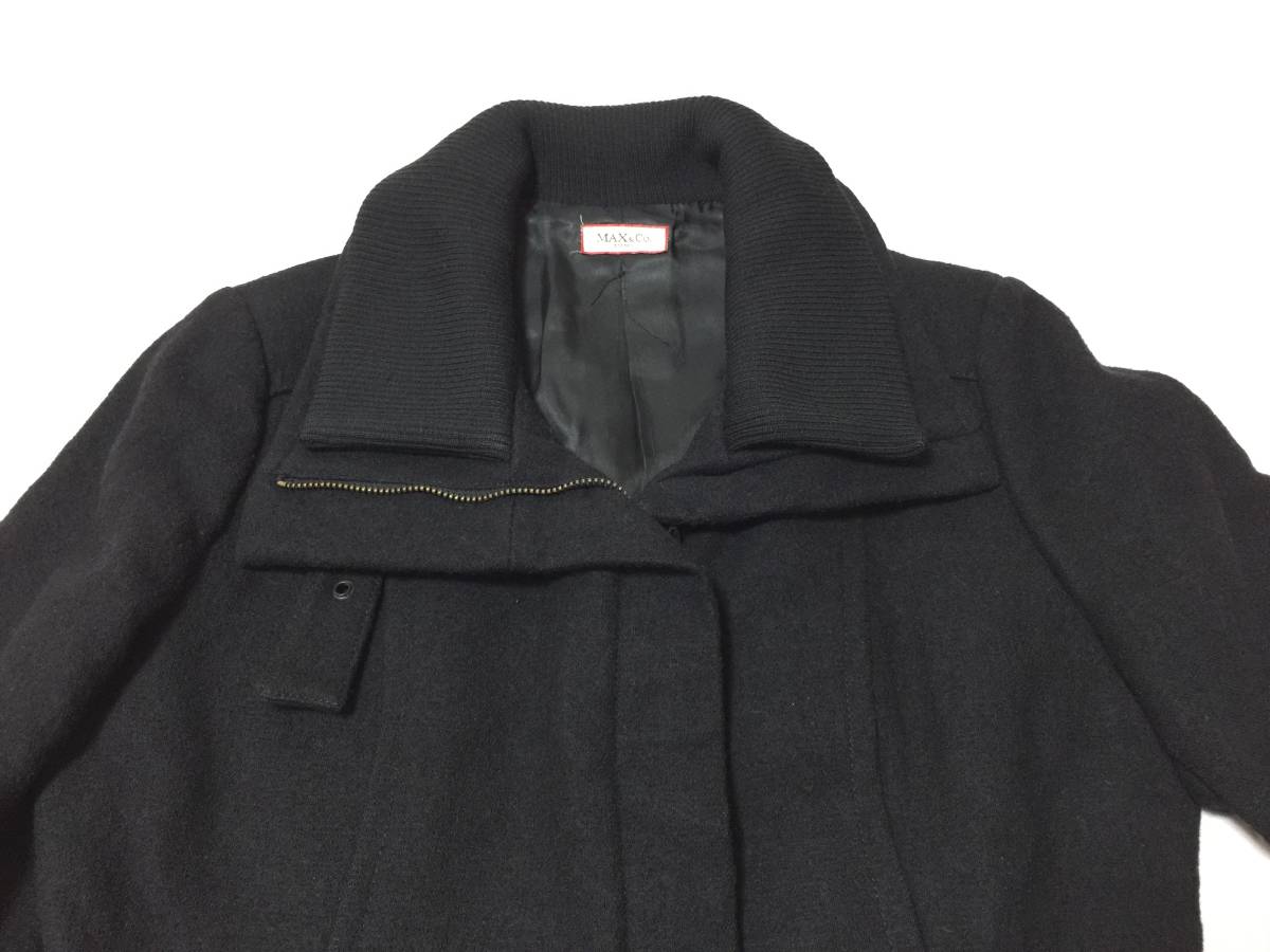 * Max&Co Max and ko- long sleeve rider's jacket black black lady's * wool coat Max Mara belt attaching size 40