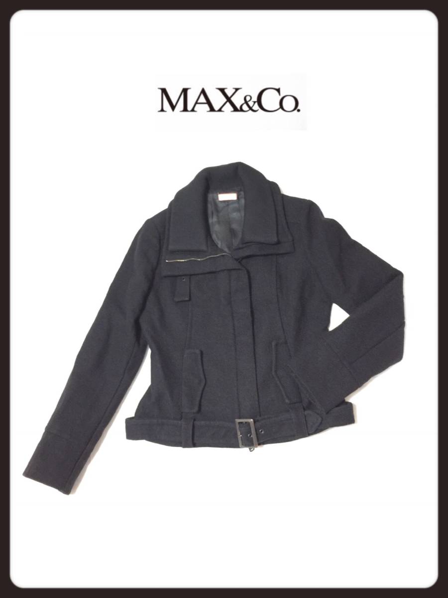 * Max&Co Max and ko- long sleeve rider's jacket black black lady's * wool coat Max Mara belt attaching size 40