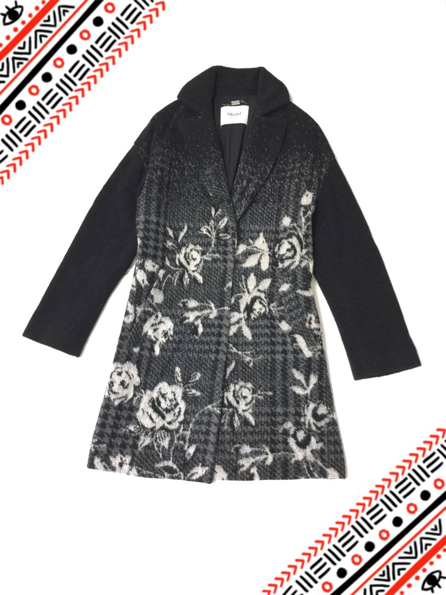 BLUGIRL Blumarine * Chesterfield coat / gown ko-ti gun long jacket 38 wool . black black flower rose rose rose Italy made 