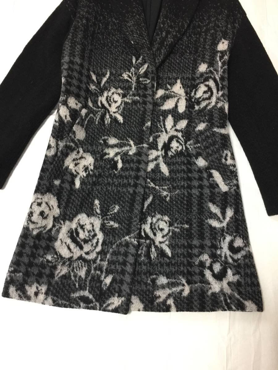 BLUGIRL Blumarine * Chesterfield coat / gown ko-ti gun long jacket 38 wool . black black flower rose rose rose Italy made 