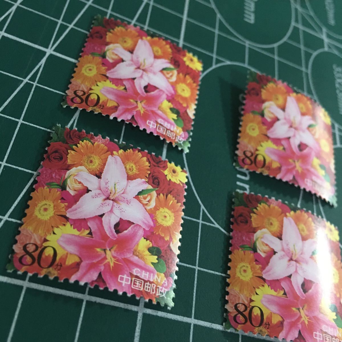 中国切手4枚まとめてユリ百合マーガレット花コレクションに@2591_画像3