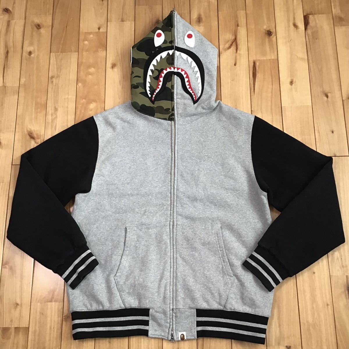 中綿キルティング シャーク パーカー Lサイズ shark full zip hoodie スタジャン a bathing ape bape camo エイプ ベイプ WGM 1888