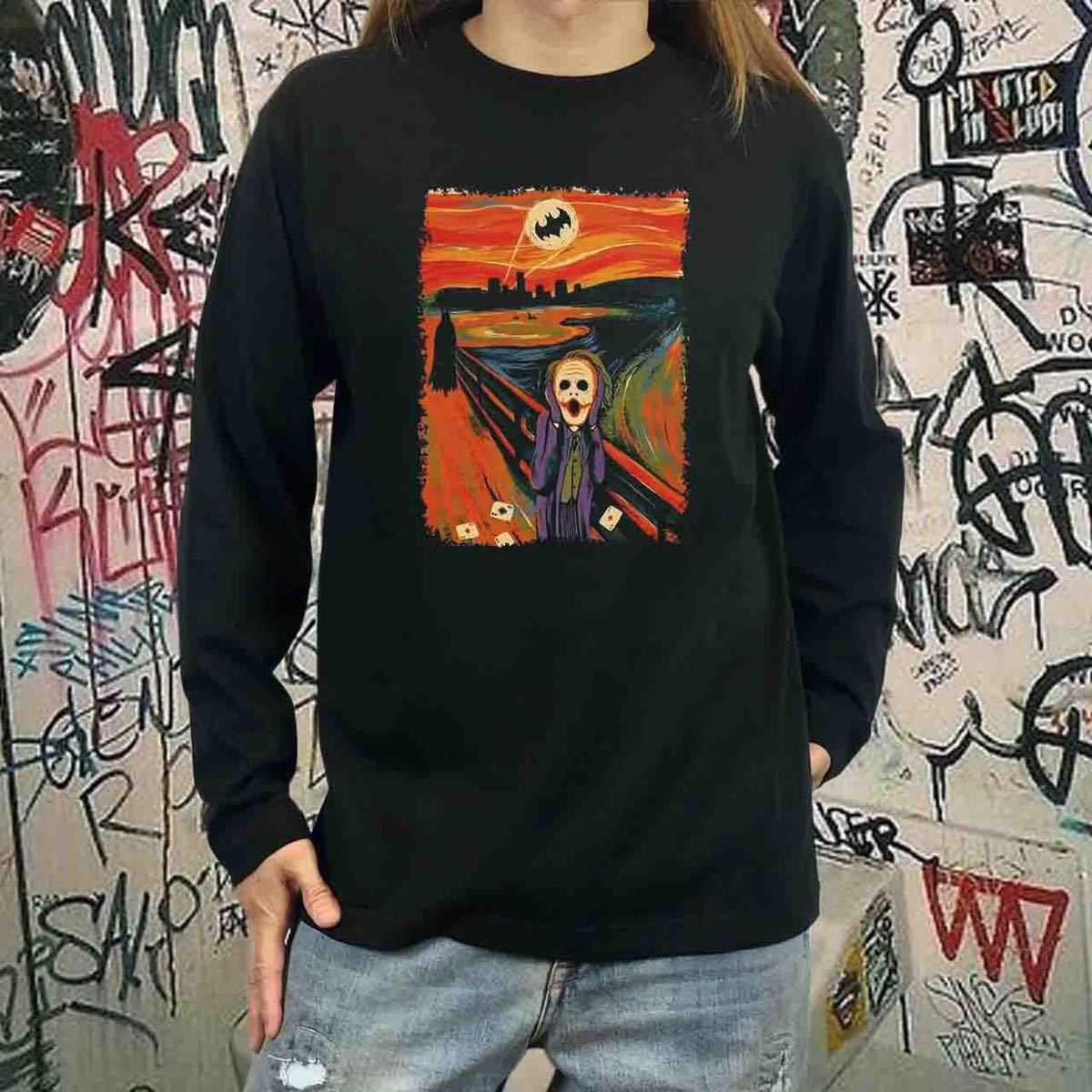 新品 ムンク 叫び バットマン ジョーカー 名画 パロディ 黒 ロンT 長袖 Tシャツ XS S M L XL ビッグ オーバー サイズ XXL～4XL パーカー 可_画像1