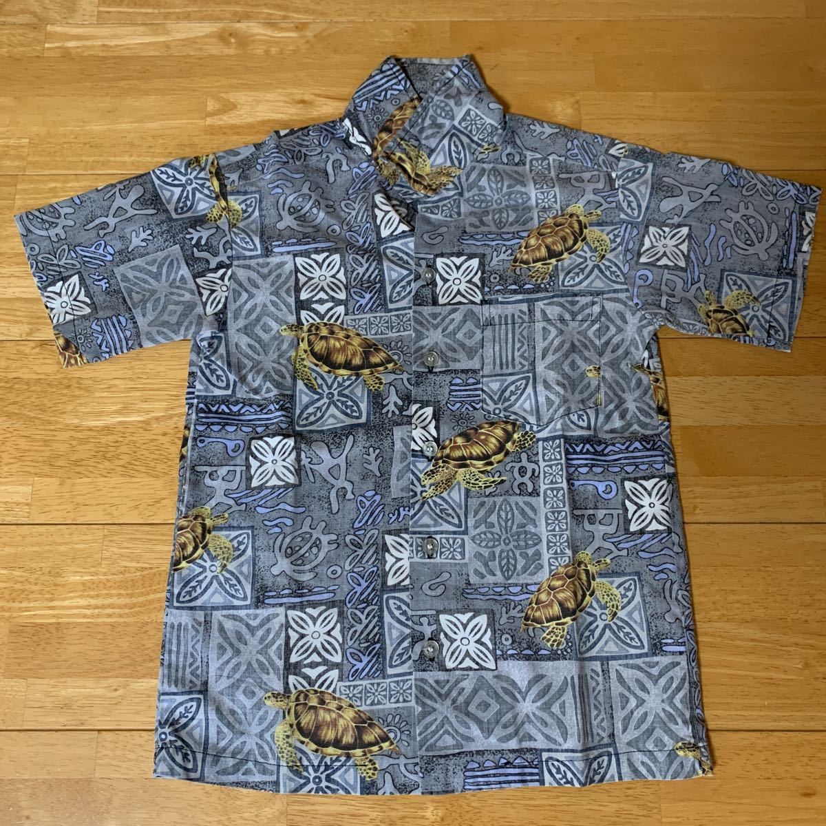  clothes Hawaii RJC aloha shirt gray & turtle pattern for children 140 secondhand goods free shipping 