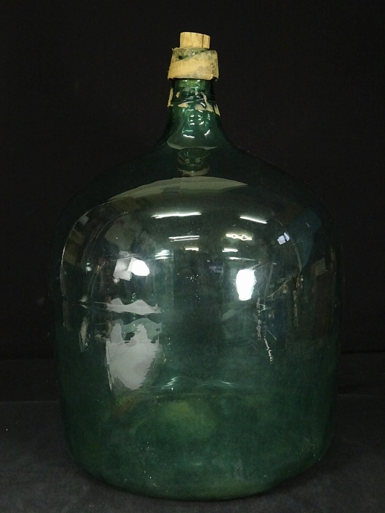 142デミジョンボトル特大瓶ガラス瓶気泡ボトル色ガラス緑木製栓高さ約46.5cm  アンティーク古道具什器インテリア－日本代購代Bid第一推介「Funbid」