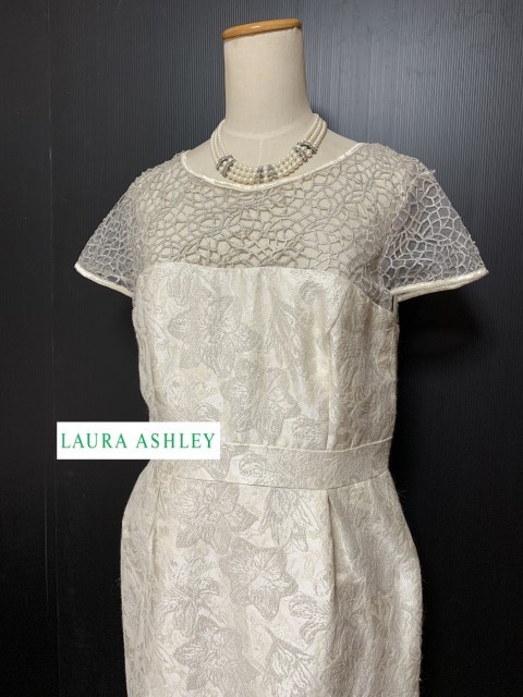 難あり LAURA ASHLEY 【ローラアシュレイ】 地模様＆刺繍 パーティーワンピース 11号 （UK12　EUR38 USA8)_画像1