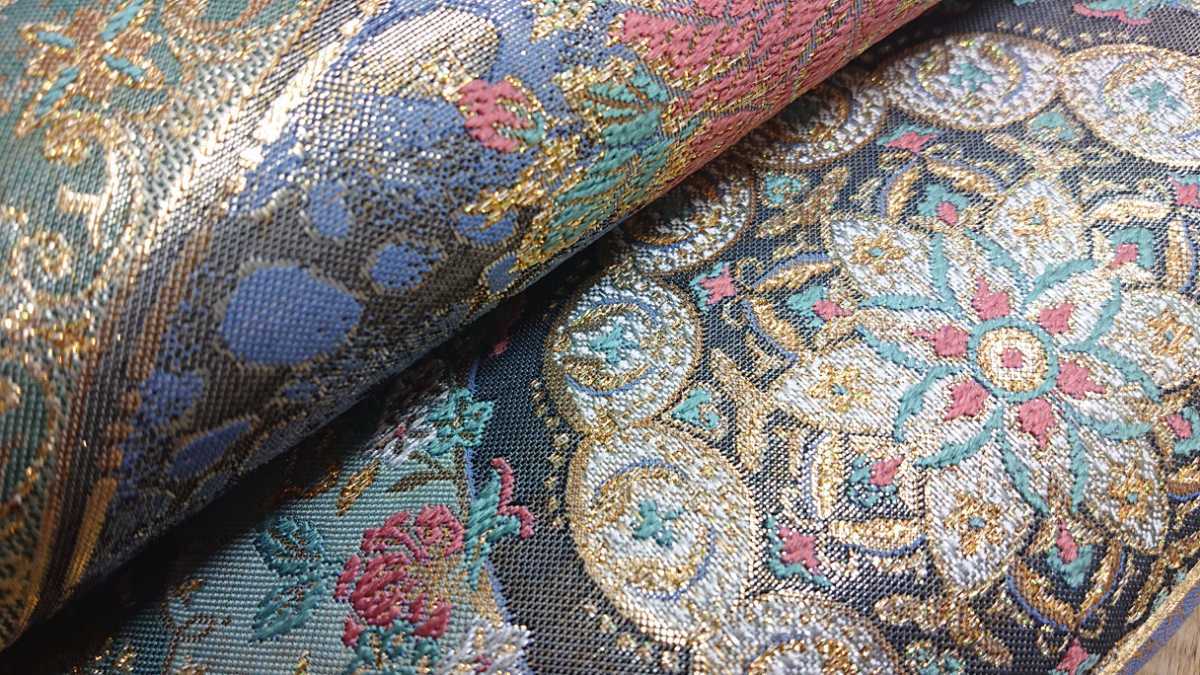 新品 袋帯 92 夢彩麗 西陣 鏡裏文様 水色系 未仕立 未使用 留袖 色留袖 振袖 訪問着 附下げ 無地等の袋帯 正絹 送料無料 レンタル 両面_画像9