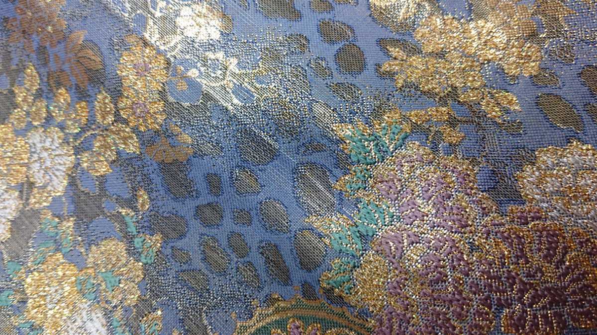 新品 袋帯 92 夢彩麗 西陣 鏡裏文様 水色系 未仕立 未使用 留袖 色留袖 振袖 訪問着 附下げ 無地等の袋帯 正絹 送料無料 レンタル 両面_画像6