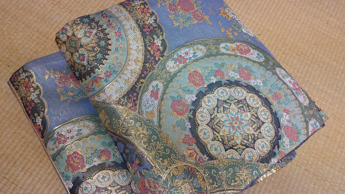 新品 袋帯 92 夢彩麗 西陣 鏡裏文様 水色系 未仕立 未使用 留袖 色留袖 振袖 訪問着 附下げ 無地等の袋帯 正絹 送料無料 レンタル 両面_画像10