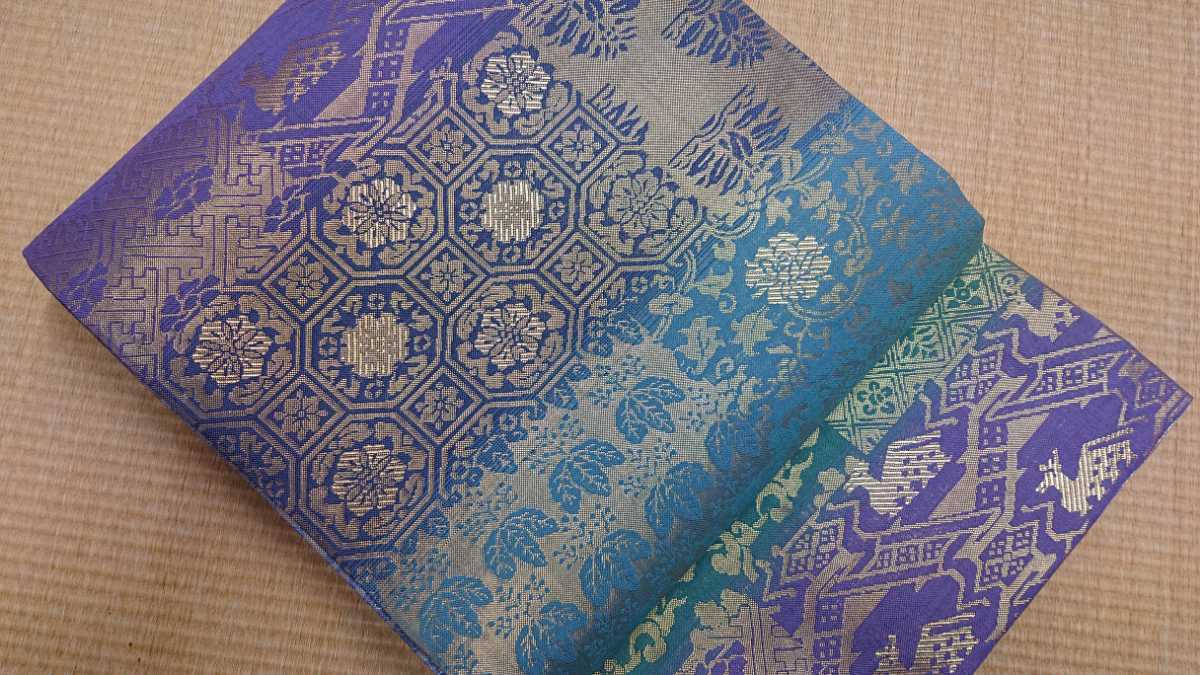 新品 袋帯 92 夢彩麗 西陣 鏡裏文様 水色系 未仕立 未使用 留袖 色留袖 振袖 訪問着 附下げ 無地等の袋帯 正絹 送料無料 レンタル 両面_画像7