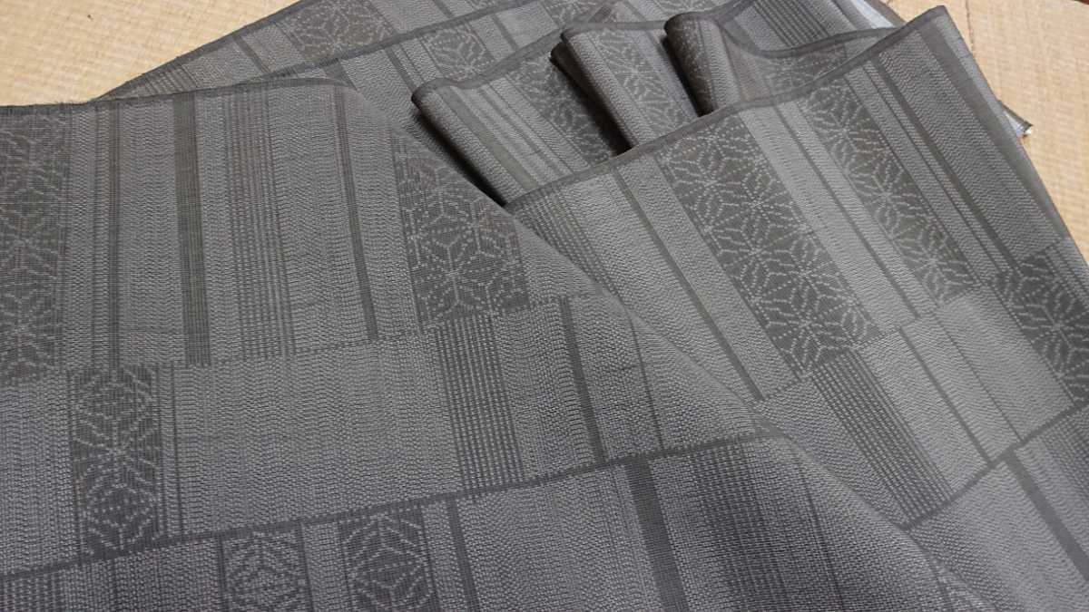 新品 小紋 36 緑色系 紬の着物 塩沢紬 横段文様 正絹 未仕立 未使用