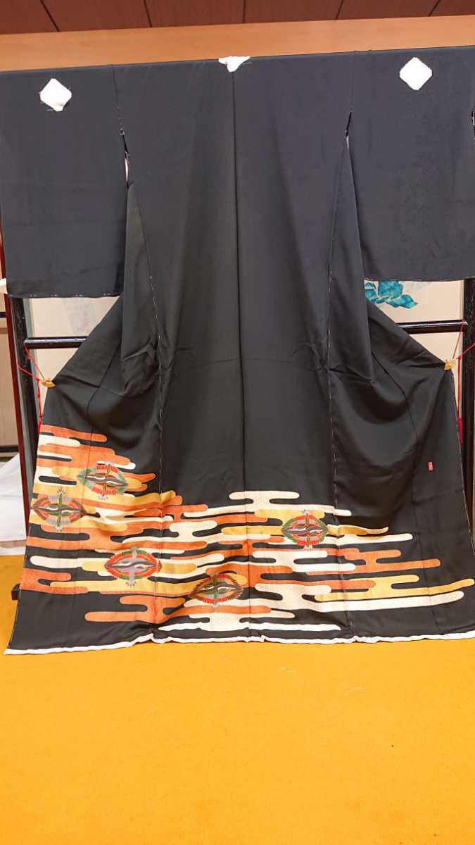 日本最大のブランド 未仕立て 未使用 黒色 11 黒留袖 ヱ霞に鶴柄 留袖