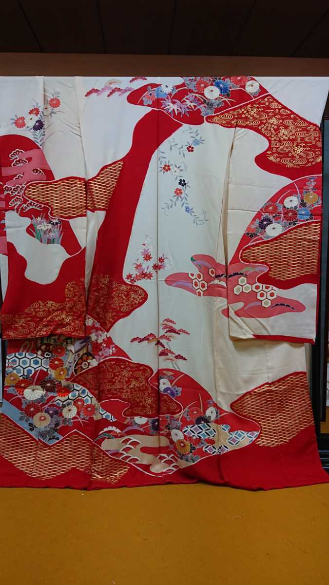 襦袢⑧白 柄 リメイク用 着用 生地取り用 古布