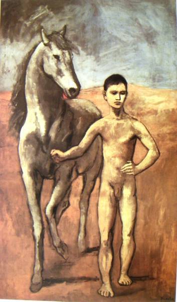 ●ピカソ「馬を曳く少年」オフセット複製・木製額付・即決●ab_ピカソの具象画