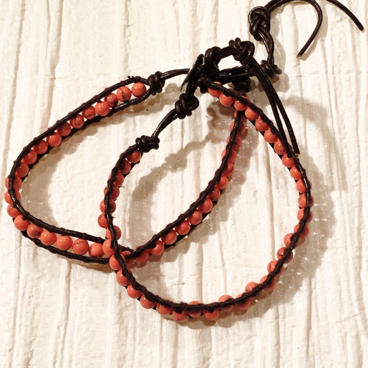  new goods 2 point set [ hand made ] natural stone beads use pink orange bracele mi sun ga summarize 2 pcs set ( new goods unused ) CR_L2⑤