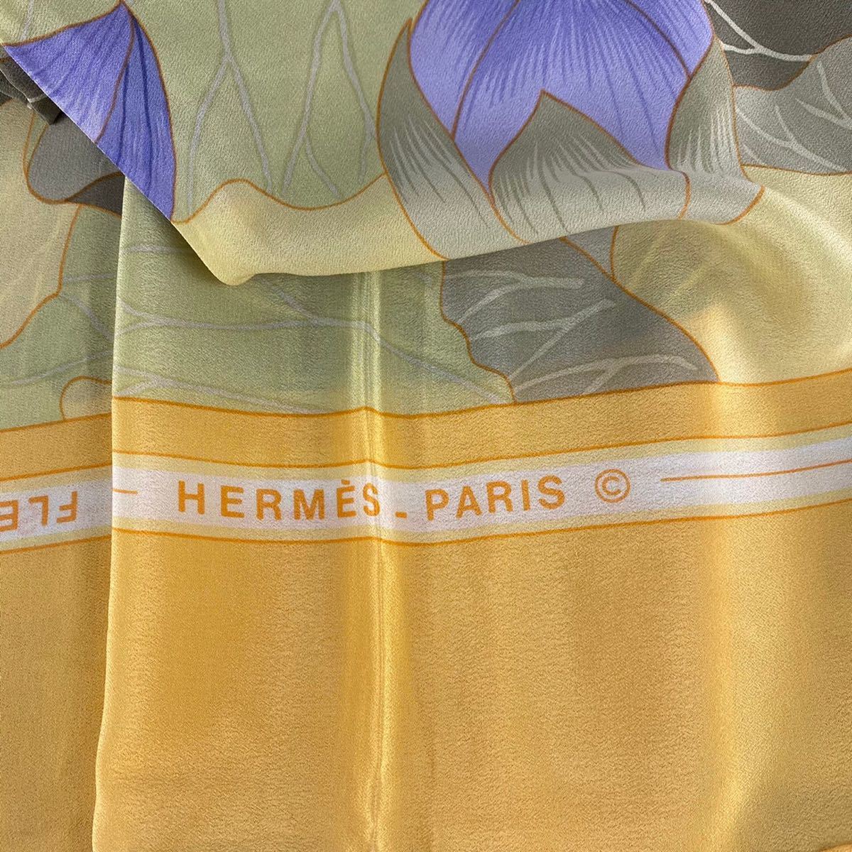 HERMES CARRES140 LARGE SIZE SILK 100% SCARF FLEURS DE LOTUS MADE IN FRANCE/エルメスカレ140蓮の花シルク100%大判ショール - 15