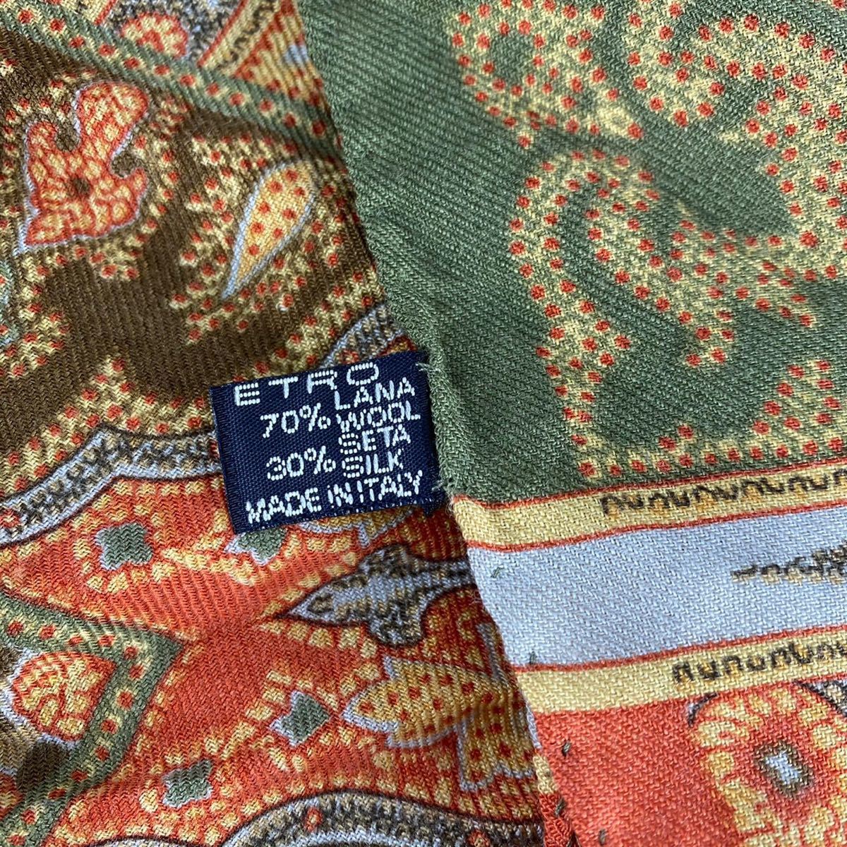 ETRO WOOL SILK PAISLEY PATTERNED LARGE SIZE SHAWL MADE IN ITALY/ Etro wool silk peiz Lee pattern large size shawl ( stole )