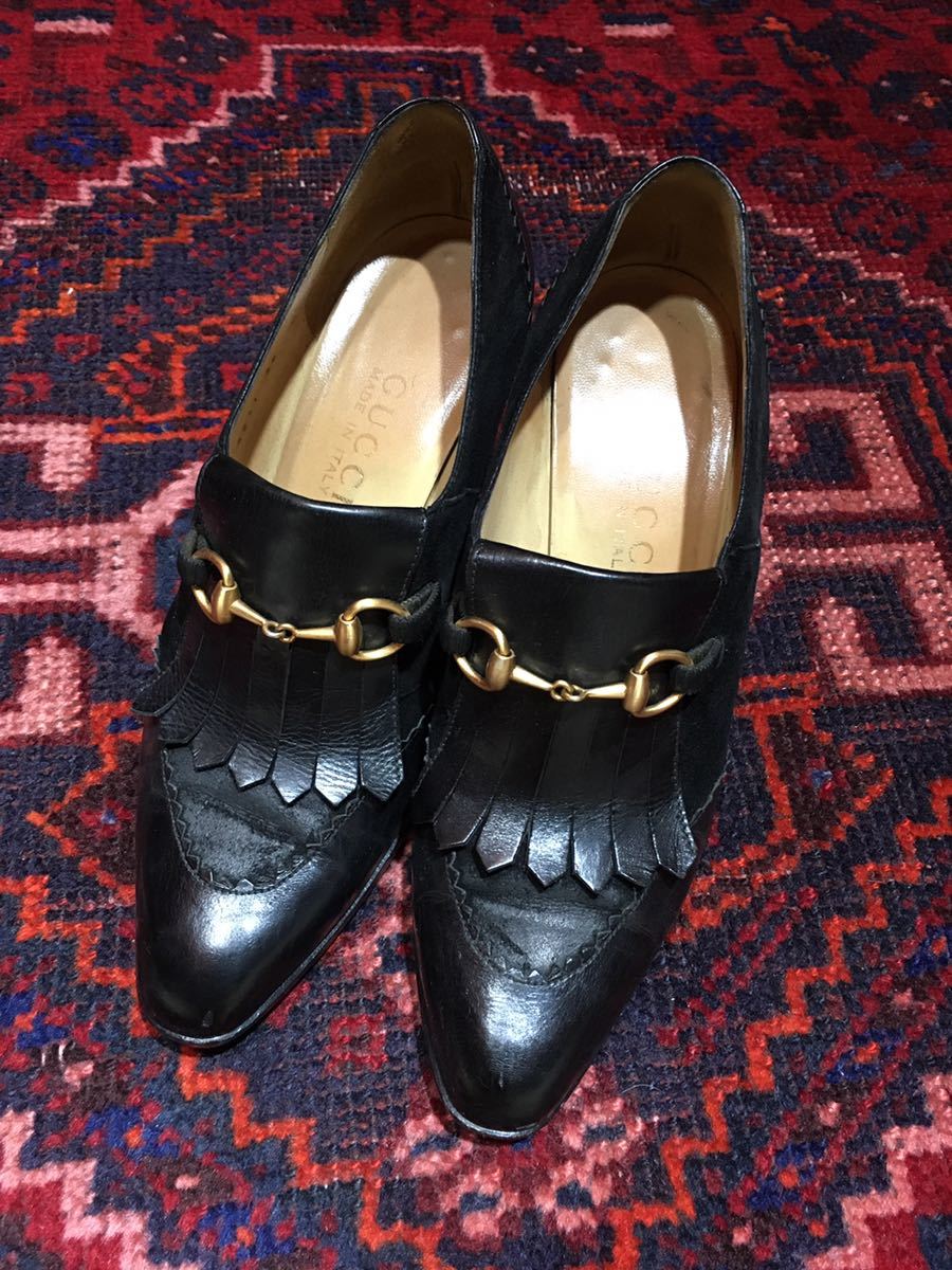 GUCCI LEATHER HORSE BIT HEEL PUMPS MADE IN ITALY/グッチレザー