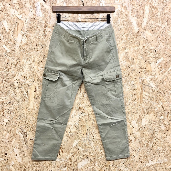 ELLE L 36 lady's cropped pants cargo pants stretch tapered plain Zip fly cotton × polyurethane green gray * khaki series 