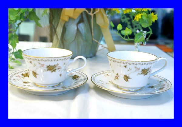 ○美品 ノリタケ Noritake Conttmporary コンテンポラリー 花柄 金縁 カップ&ソーサー 2客 D1789_画像1