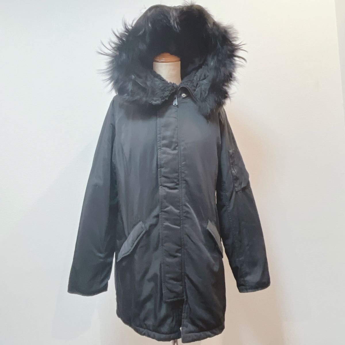 y2k 00s AVIREX モッズコート ボリュームファー 黒 平成ギャル 平成ギャル y2k ファー付き モッズコート 黒 アウター フェアリー