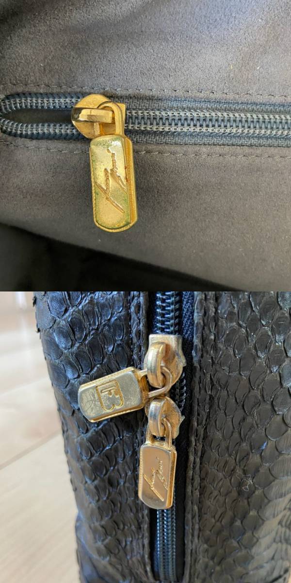 イタリア製 ハンドバッグ BESOZZI パイソン革（ヘビ革）未使用 黒