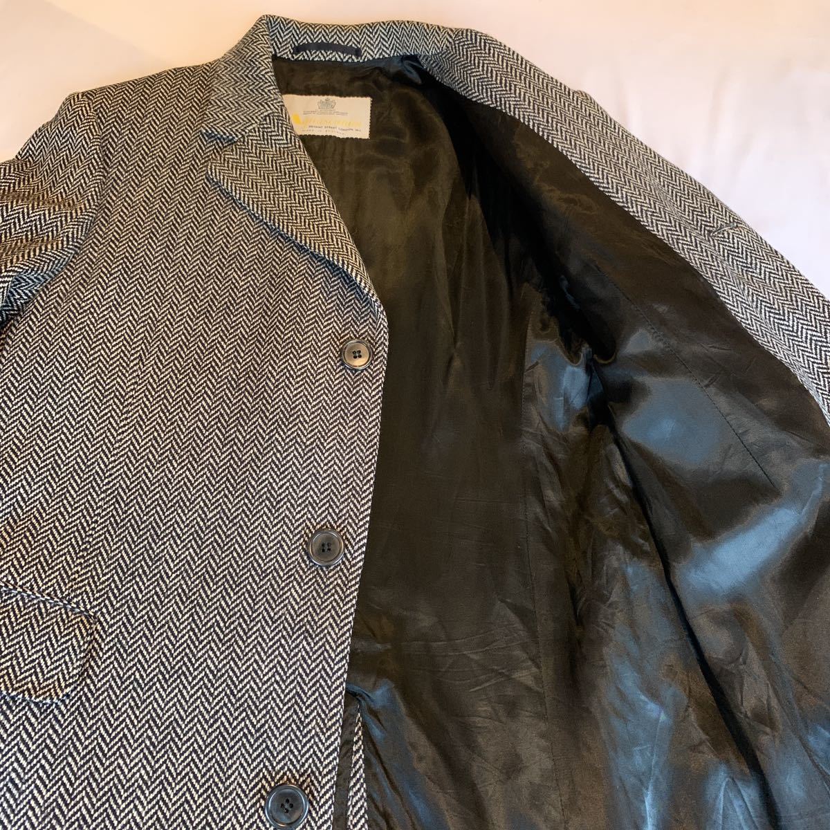 ~80s Aquascutum TWEED CHESTER COAT ENGLAND ヴィンテージ ビンテージ アクアスキュータム ツイードコート チェスターコート 70s 送料無料_画像7