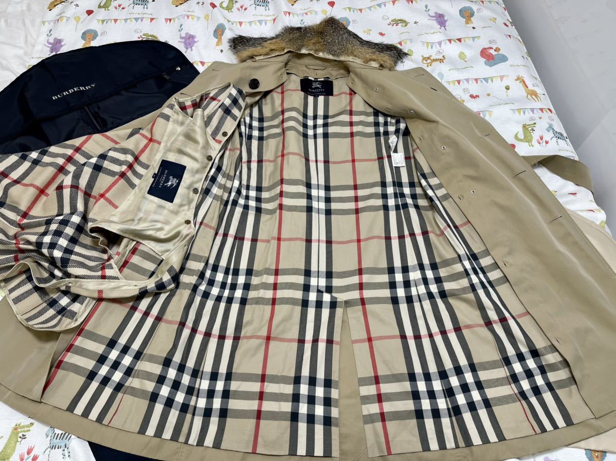 28万極美品★フォックスファー高年式光沢ハニーベージュ38ML BURBERRYバーバリーロンドン レディースライナーベルトトレンチコート　カバー_画像3