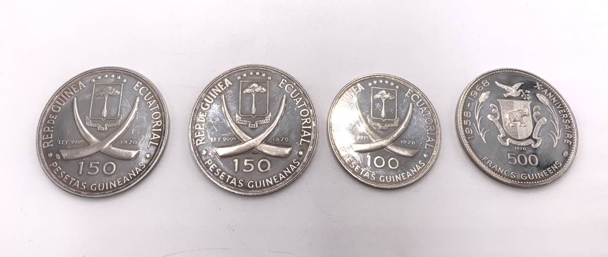 ギニア銀貨　首都ローマ100周年プルーフ150ペセタ1970年×2 裸のマハプルーフ100ペセタ1970年 ミュンヘンオリンピック500フラン1970年_画像2