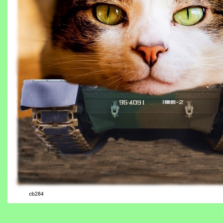 , A4プリント のせ猫戦車 cb284 アート 現代美術 載せ猫 ねこ戦車 のせネコ戦車 合成写真 にゃんこ画 猫 funny cat picture Art