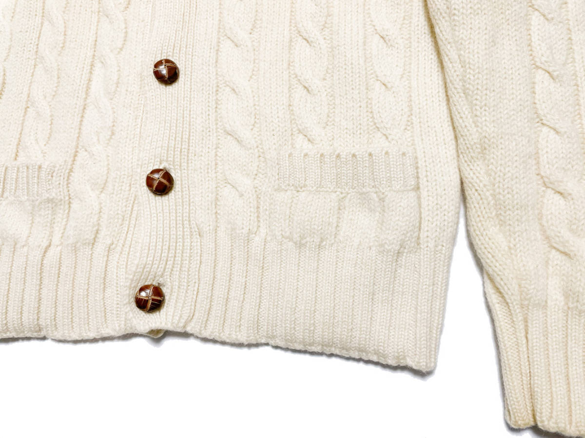 80s Scotland BRAEMAR... button cable knitted wool cardigan L ivory euro Alain knitted Fisherman 