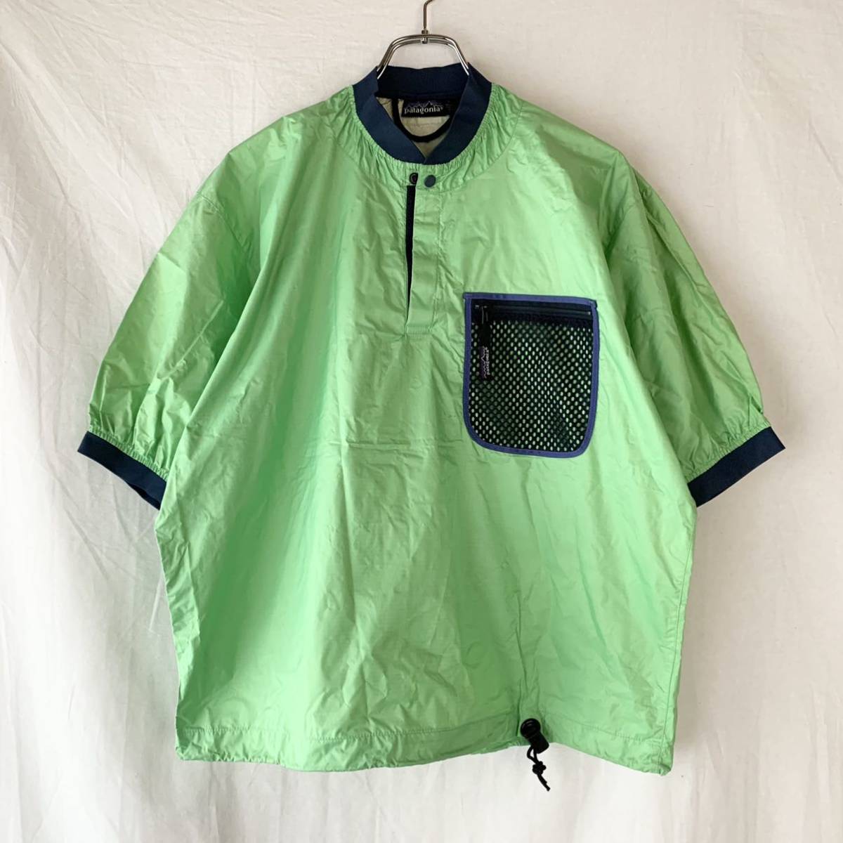 80s 90s 台湾製 patagonia パタゴニア カヤック カヌー ナイロン プルオーバー リップストップ ヴィンテージ OLD L 蛍光グリーン_画像1