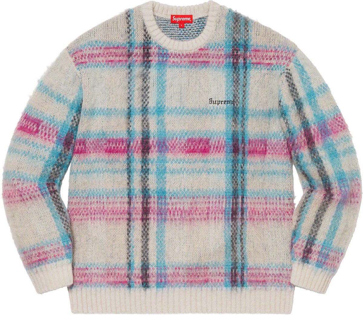 20AW Sサイズ SUPREME Brushed Plaid Sweater white シュプリーム モヘアニット ノースフェイス ナイキ セーター 21ss_画像1