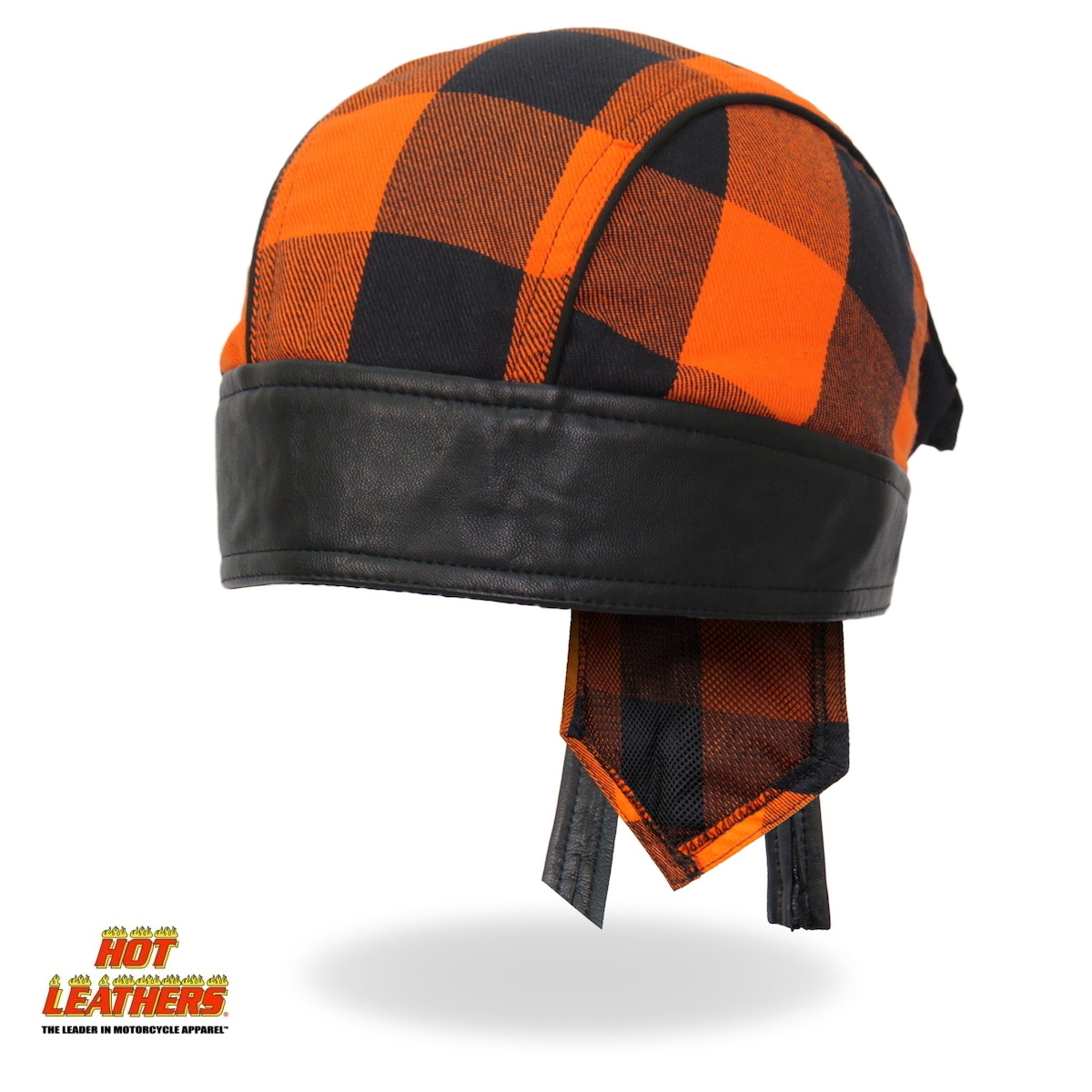 Hot Leathers ヘッドラップ チェック柄 オレンジ 黒 [Orange Buffalo Plaid] バンダナ バイク ヘルメットインナー サイズフリー 米国直輸入_画像1