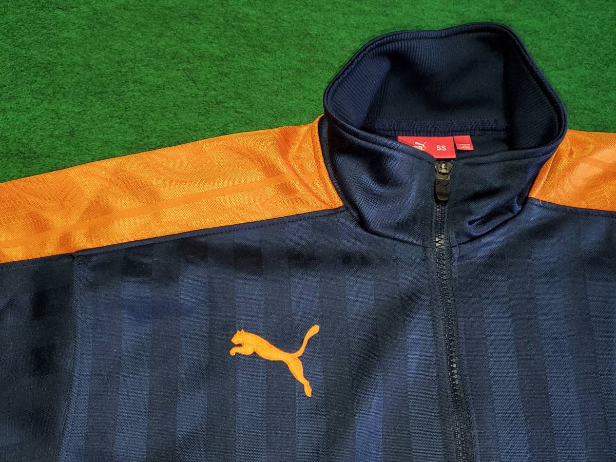  Puma / PUMA stripe jersey top and bottom navy blue x orange / on SS under S woman possible es Pal s( woman also )