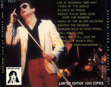 RAINBOW / Down To Graham * 1980. day ..Bad Girl Songs CD COZY POWELL Graham Bonnet